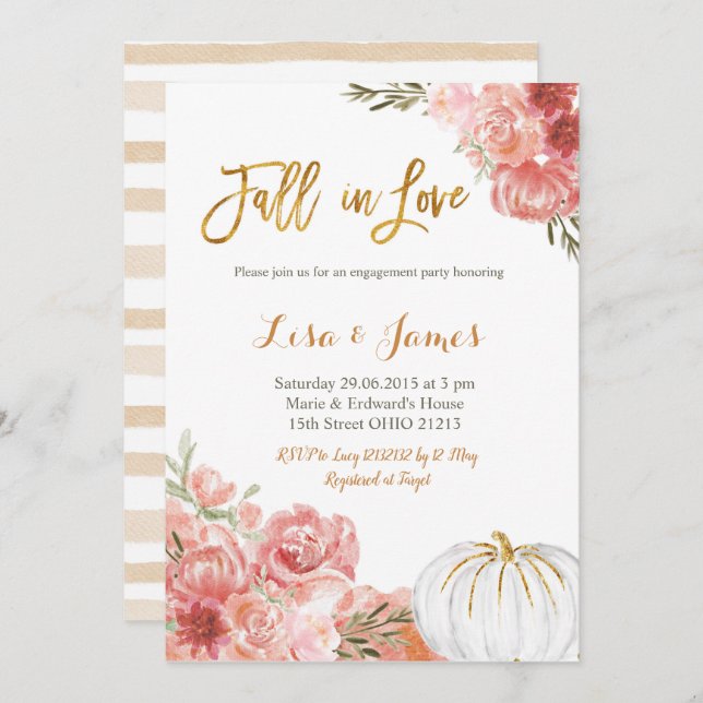 Pumpkin Engagement party Fall in Love engagement Invitation (Front/Back)