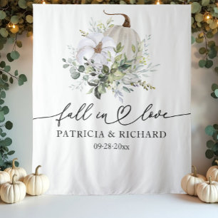 Pumpkin Eucalyptus Fall in Love Wedding Backdrop Tapestry