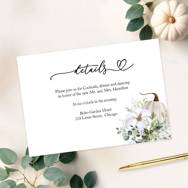 Pumpkin Eucalyptus Fall in Love Wedding Details Enclosure Card (Creator Uploaded)