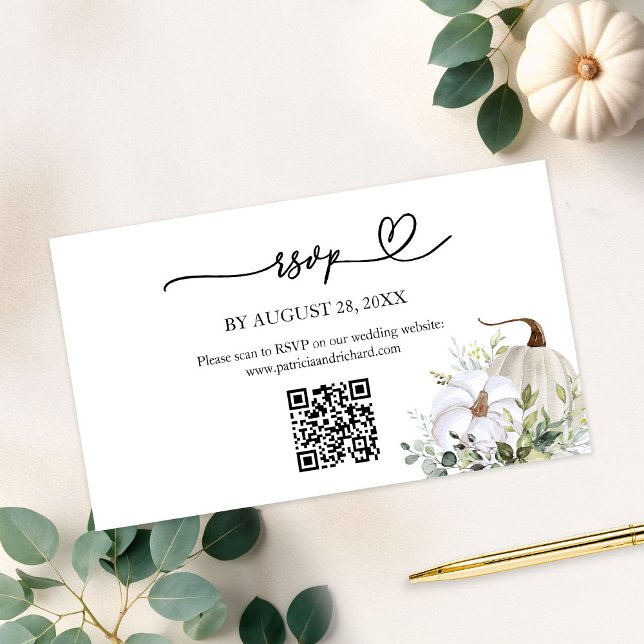 Pumpkin Eucalyptus Fall in Love Wedding QR Code Enclosure Card (Creator Uploaded)