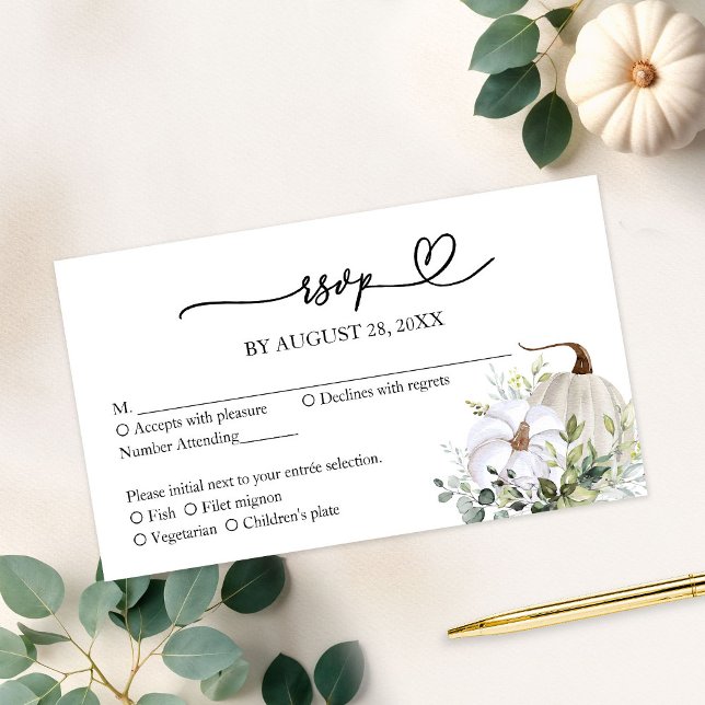 Pumpkin Eucalyptus Fall in Love Wedding RSVP  Enclosure Card (Creator Uploaded)