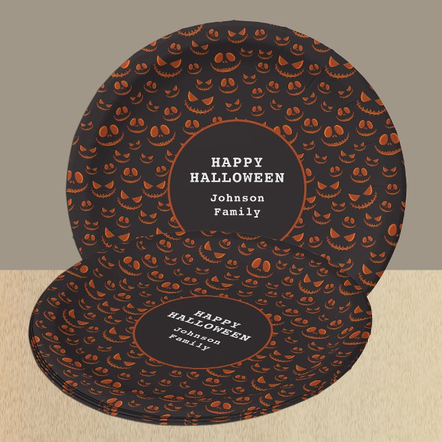 Pumpkin Eyes and Grins in Black Halloween Party Paper Plate (Pumpkin Eyes and Grins in Black Halloween Party Paper Plates)