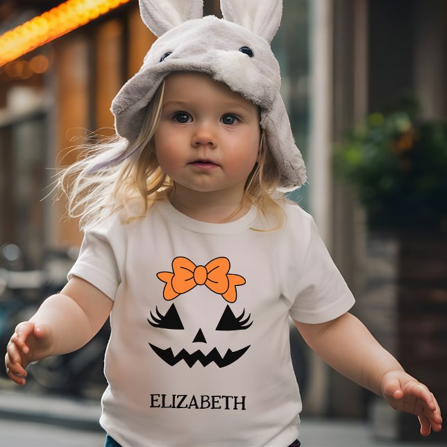 Pumpkin Face Cute Girly Custom Halloween Toddler Baby T-Shirt (Creator Uploaded)
