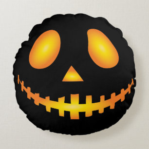 Pumpkin Face Halloween Jack O Lantern Spooky Round Cushion