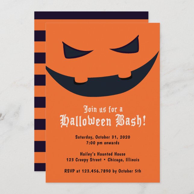 Pumpkin Face Halloween Party Invitation (Front/Back)