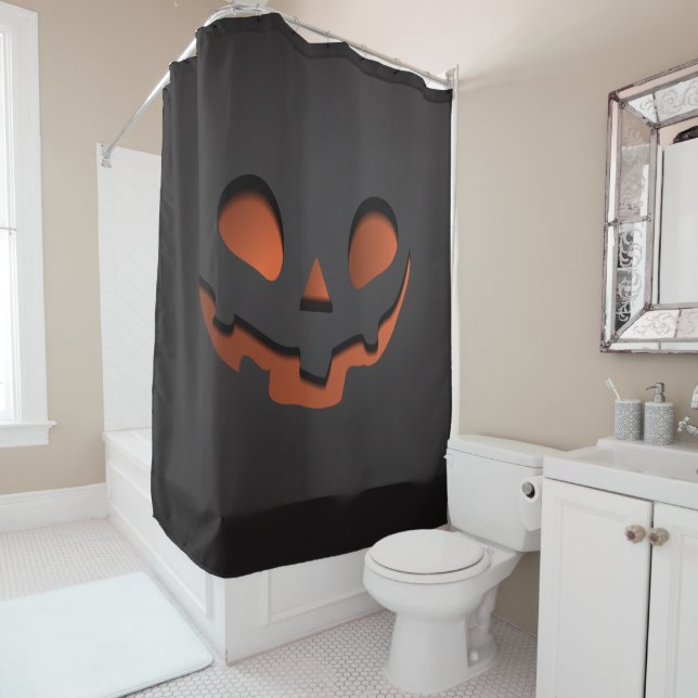 Pumpkin Face Halloween Themed Shower Curtain (In Situ)