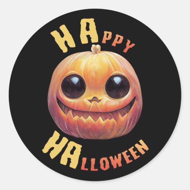 Pumpkin Face | Happy Halloween Classic Round Sticker (Front)