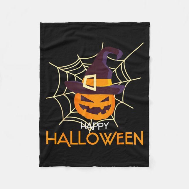 Pumpkin face jack o lantern spider web halloween  fleece blanket (Front)