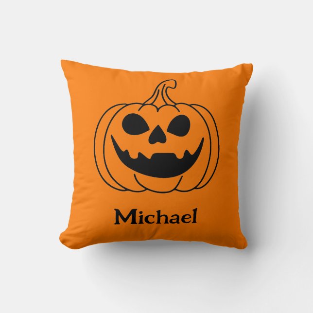 Pumpkin Face Jack O Lantern With Name Cushion (Front)
