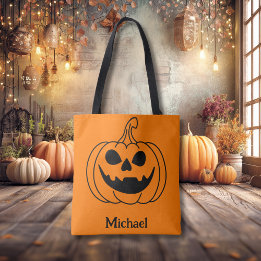 Pumpkin Face Jack O Lantern With Name Tote Bag