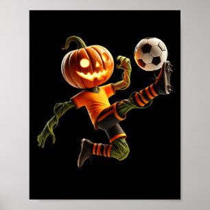 Pumpkin Face Soccer Halloween Costume Men Boys Kid Poster