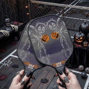 Pumpkin Fairies Have Fun On Halloween Pickleball Paddle