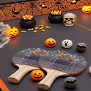 Pumpkin Fairies Have Fun On Halloween Ping Pong Paddle