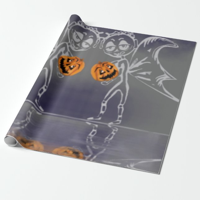 Pumpkin Fairies Have Fun On Halloween Wrapping Paper (Unrolled)