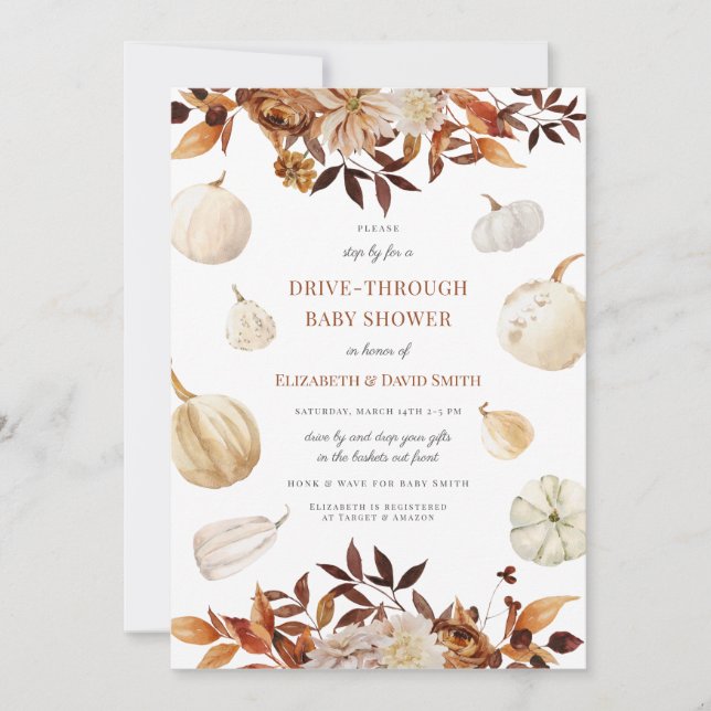 Pumpkin Fall Autumn Drive Rust Through Baby Shower Invitation (Front)