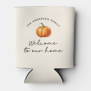 Pumpkin fall autumn welcome to our home decor can cooler