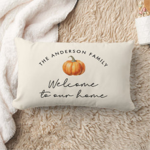 Pumpkin fall autumn welcome to our home decor lumbar cushion