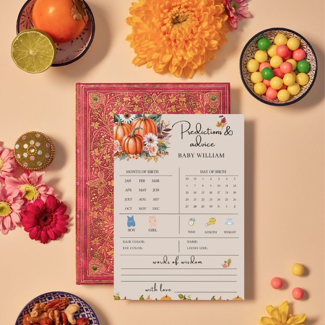 Pumpkin Fall Baby Predictions Advice Game Card (Creator Uploaded)