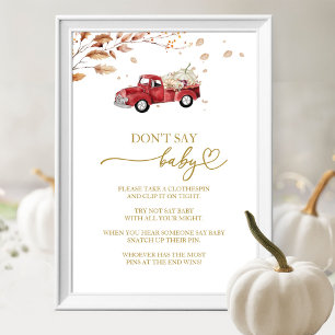 Pumpkin Fall Baby Shower Don't Say Baby Game Sign