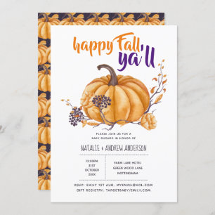 Pumpkin Fall Baby Shower Halloween Org/Purp Invitation