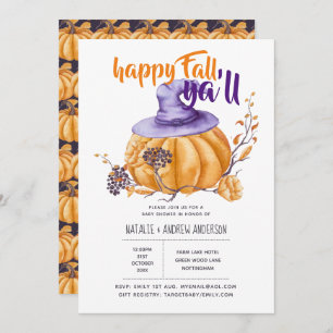 Pumpkin Fall Baby Shower Halloween Org/Purp Invitation