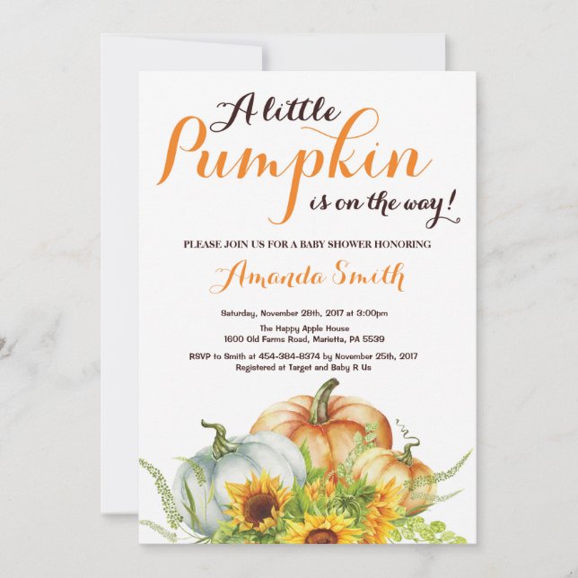 Pumpkin Fall Baby Shower Invitation (Front)