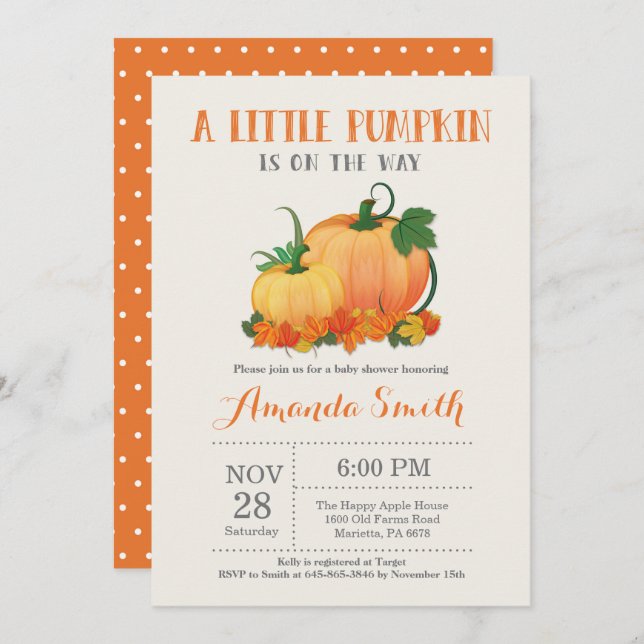 Pumpkin Fall Baby Shower Invitation Card (Front/Back)