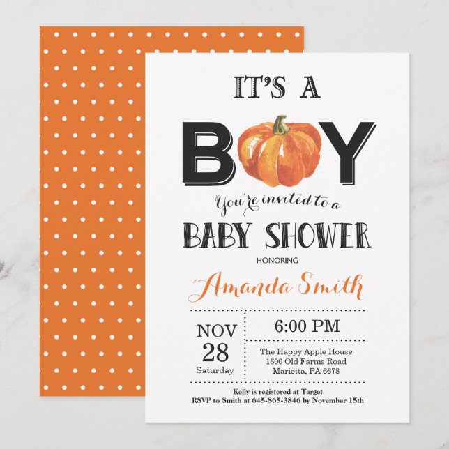 Pumpkin Fall Baby Shower Invitation Card (Front/Back)