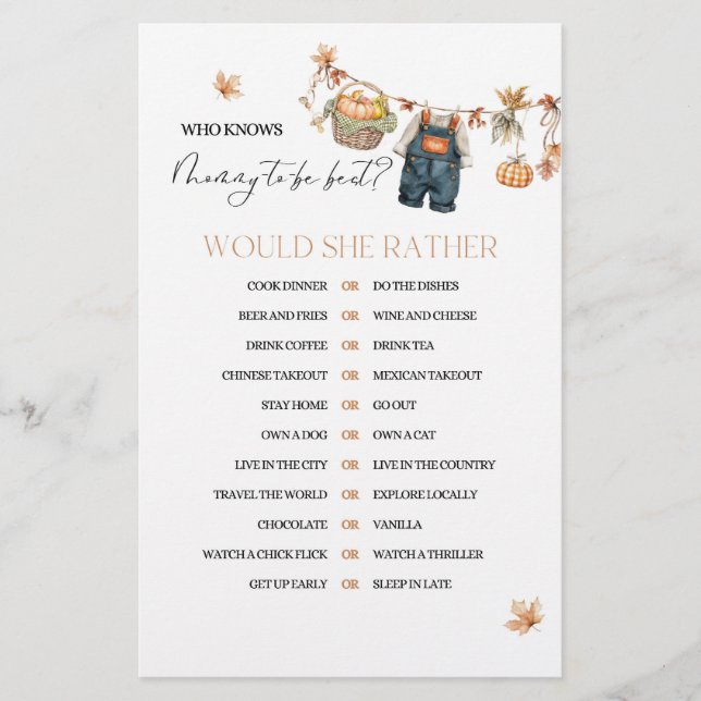 Pumpkin Fall Baby Shower Mummy Game (Front)