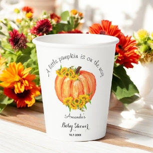Pumpkin Fall Baby Shower Orange White Paper cup