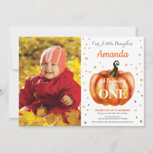 Pumpkin Fall Birthday Invitation Gold