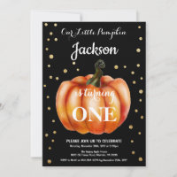 Pumpkin Fall Birthday Invitation Gold