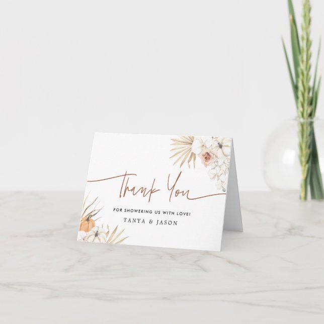 Pumpkin Fall Boho Baby Shower Thank You Card (Front)