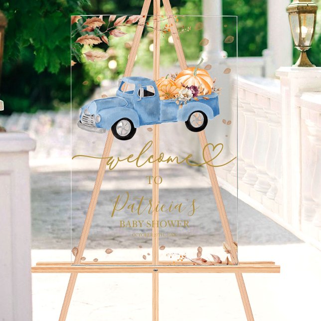 Pumpkin Fall Boy Baby Shower Acrylic Welcome Sign (Creator Uploaded)