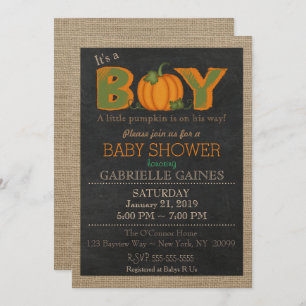 Pumpkin Fall Boy Baby Shower Country Invitation
