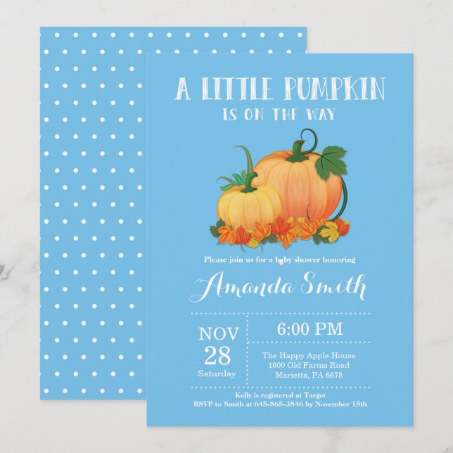 Pumpkin Fall Boy Baby Shower Invitation Card (Front/Back)