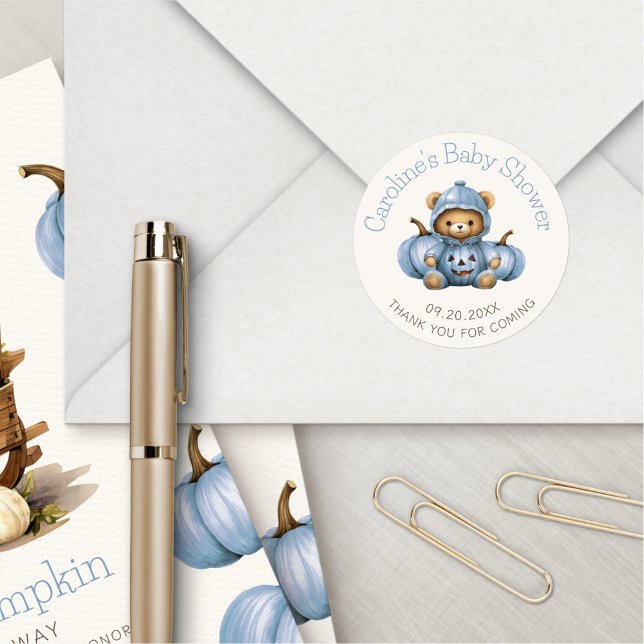 Pumpkin Fall Boy Shower Birthday Classic Round Sticker (Creator Uploaded)