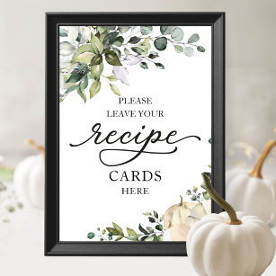 Pumpkin Fall Bridal Shower Recipe Cards Sign
