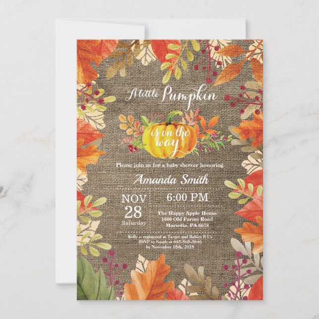 Pumpkin Fall Burlap Baby Shower Invitation (Front)