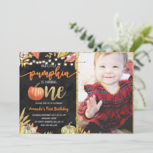 Pumpkin Fall Chalkboard First Birthday Invitation