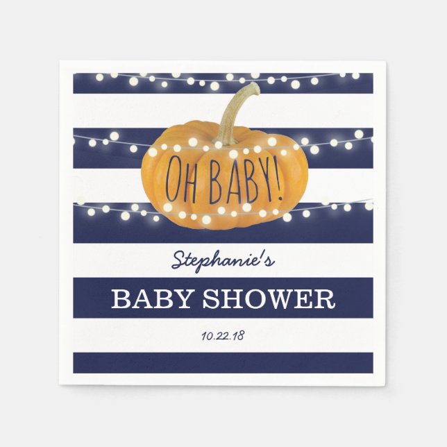 Pumpkin Fall Chic Boy Baby Shower Blue Napkin (Front)