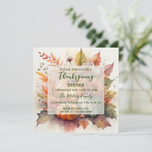 Pumpkin Fall Colours Thanksgiving Dinner Invitatio Invitation (Standing Front)
