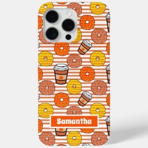 Pumpkin Fall Doughnuts & Coffee Orange Stripes iPhone 15 Pro Max Case