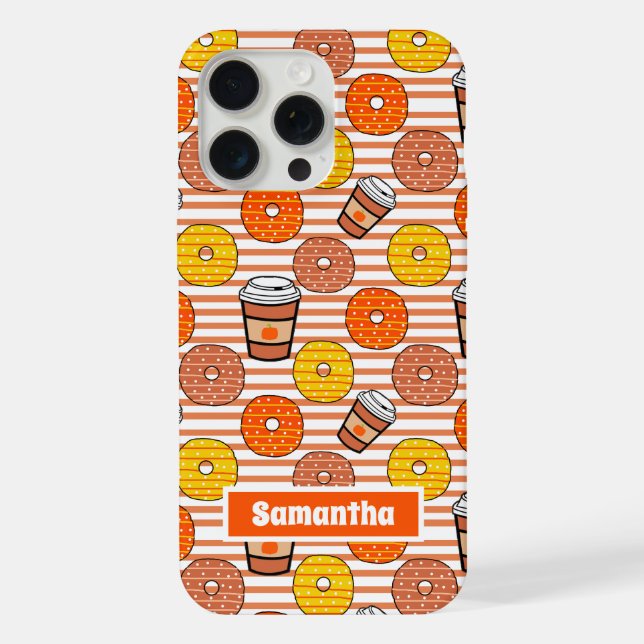 Pumpkin Fall Doughnuts & Coffee Orange Stripes iPhone Case (Back)
