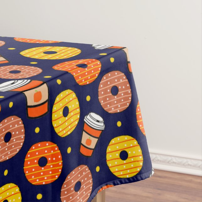 Pumpkin Fall Doughnuts & Coffee Thanksgiving Blue Tablecloth (In Situ)