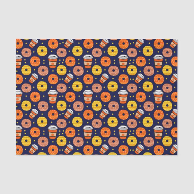 Pumpkin Fall Doughnuts & Coffee Thanksgiving Blue Tissue Paper (Front)
