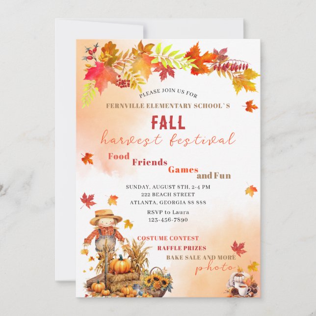 Pumpkin Fall Festival Watercolor Invitation (Front)