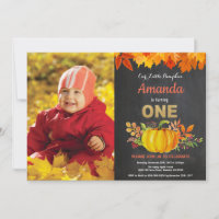 Pumpkin Fall First Birthday Gold Chalkboard