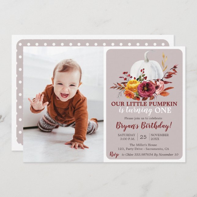 Pumpkin Fall First Birthday invitation photography (Front/Back)