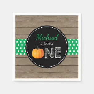 Pumpkin Fall First Birthday Party Green Napkin